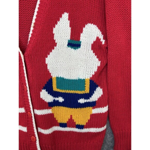 VTG Cheval Women’s Red Granny Cardigan Bunny Rabbit Grandma Easter Sweater Sz M - Picture 3 of 9
